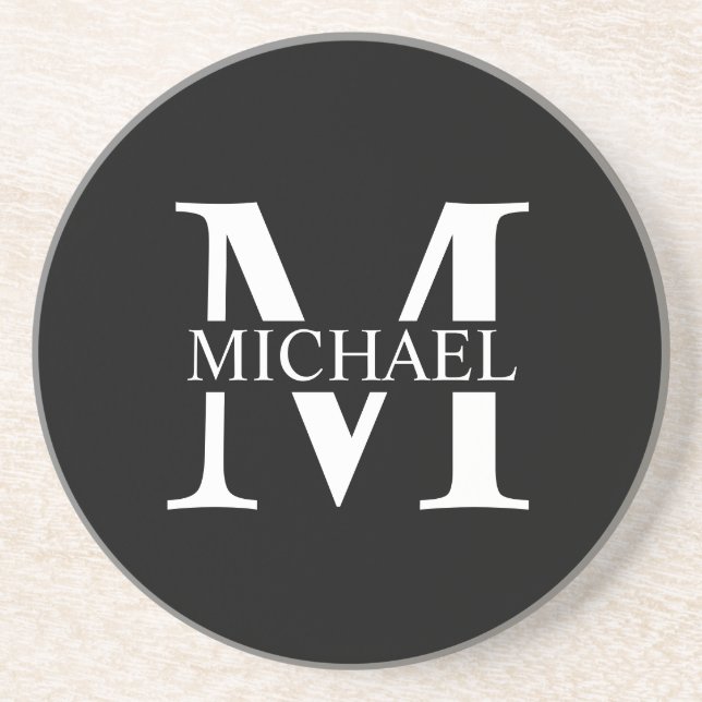 Black Personalized Monogram and Name Coaster (Front)