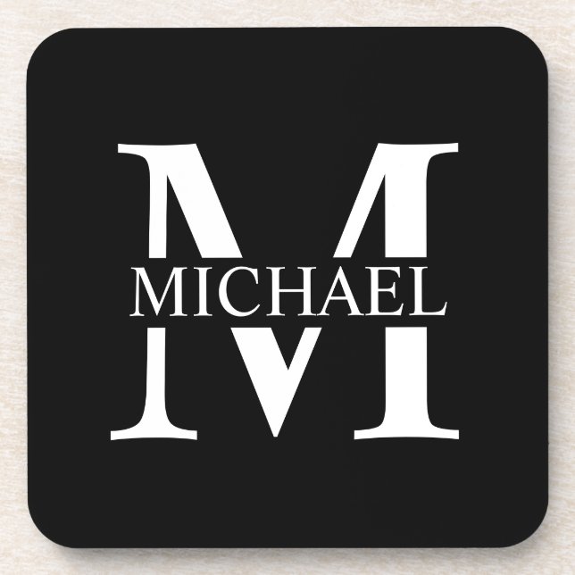 Black Personalized Monogram and Name Coaster (Front)