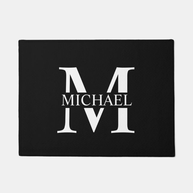 Black Personalized Monogram and Name Doormat (Front)
