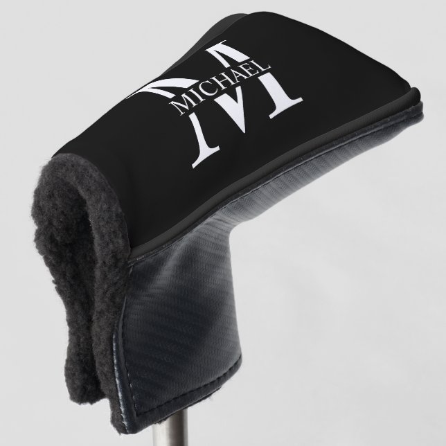 Black Personalized Monogram and Name Golf Head Cover (3/4 Front)