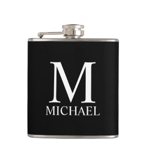 Black Personalized Monogram and Name Hip Flask