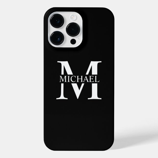 Black Personalized Monogram and Name iPhone Case (Back)