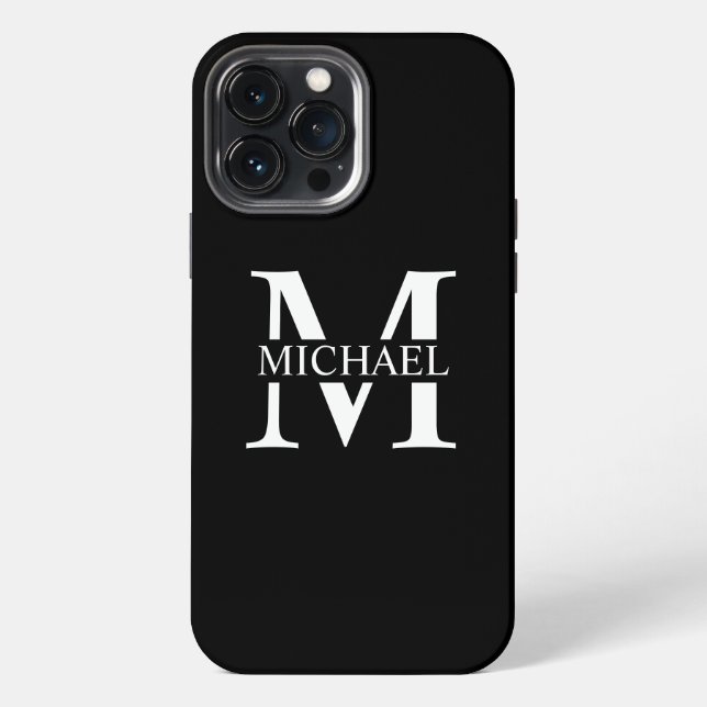 Black Personalized Monogram and Name iPhone Case (Back)