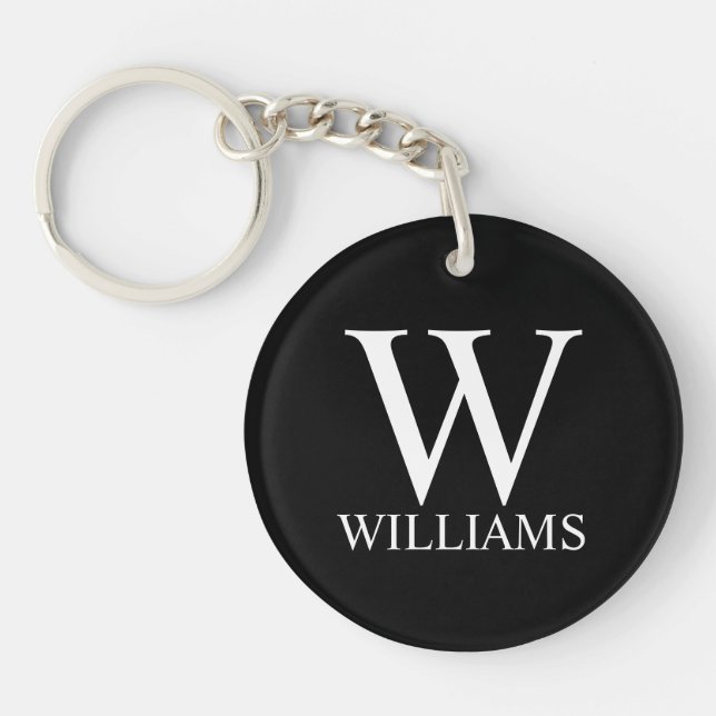 Black Personalized Monogram and Name Keychain (Front)