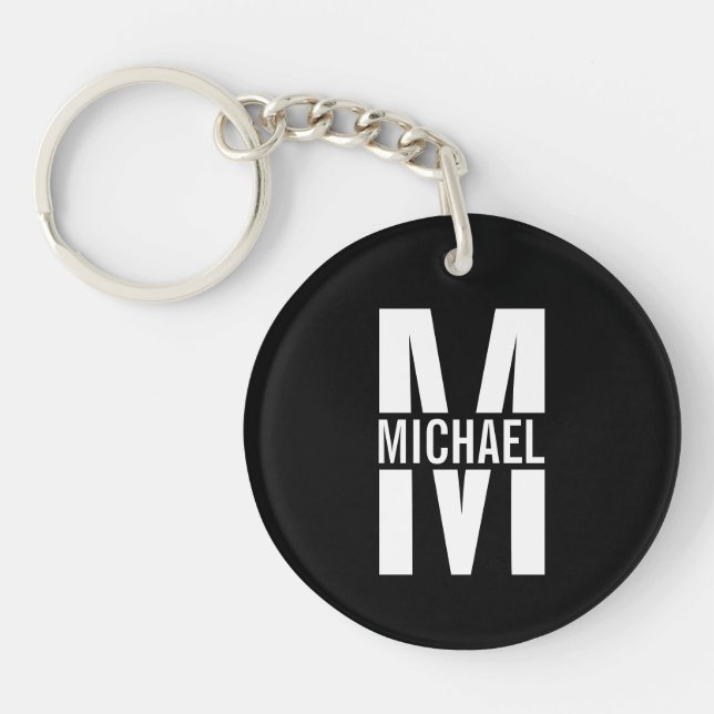 Black Personalized Monogram and Name Keychain (Front)