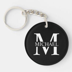 Black Personalized Monogram and Name Keychain