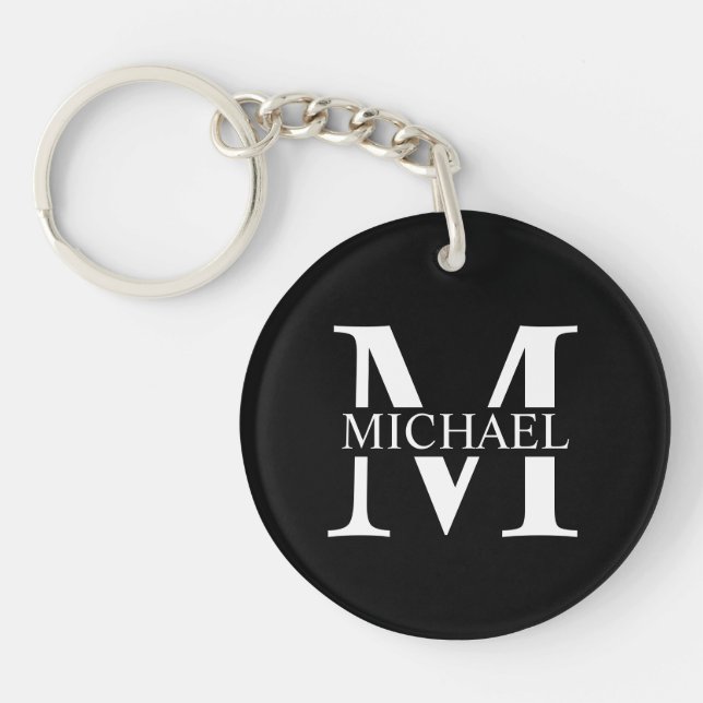 Black Personalized Monogram and Name Keychain (Front)