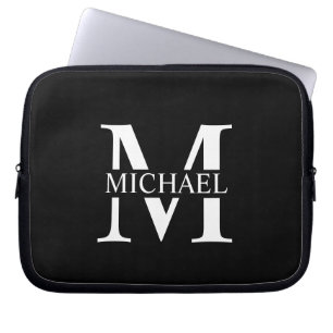 Black Personalized Monogram and Name Laptop Sleeve