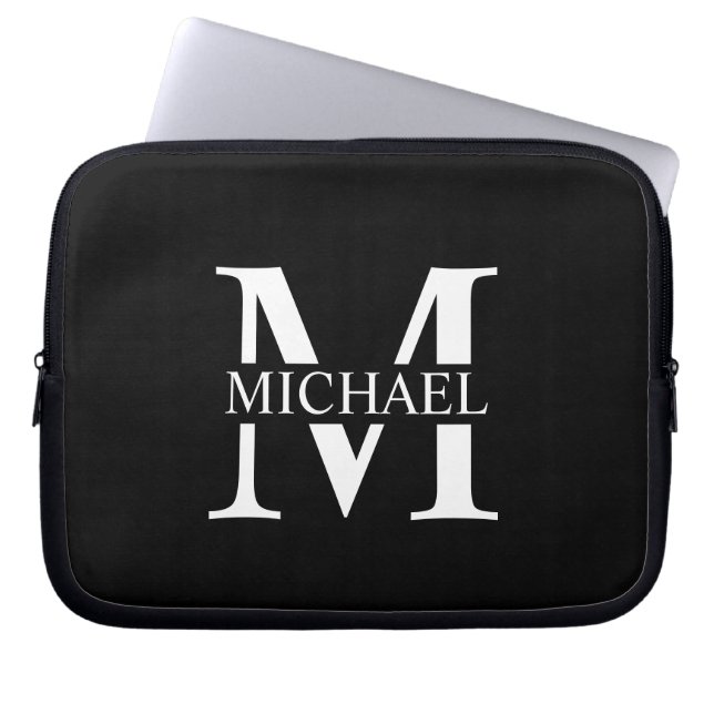 Black Personalized Monogram and Name Laptop Sleeve (Front)