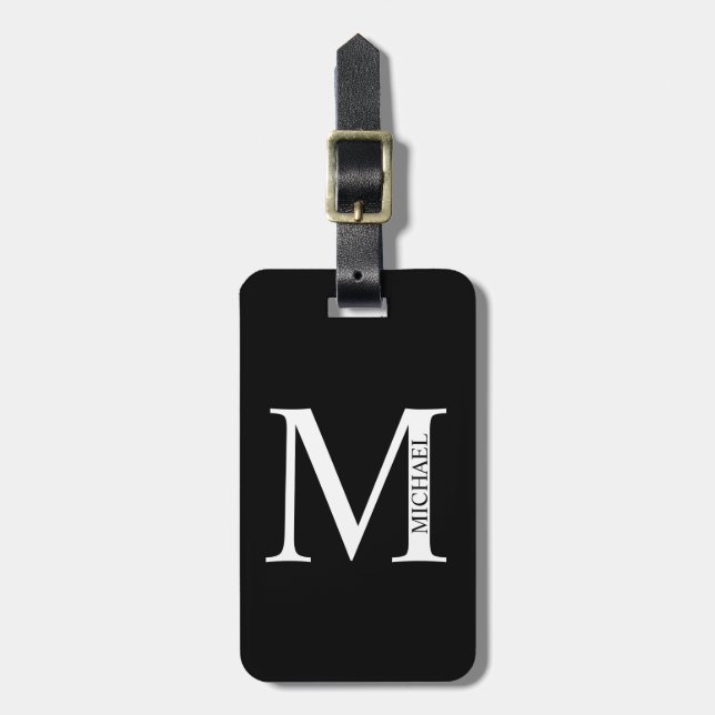 Black Personalized Monogram and Name Luggage Tag (Front Vertical)