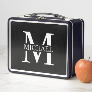 Black Personalized Monogram and Name Metal Lunch Box