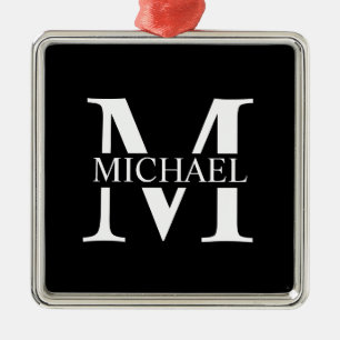 Black Personalized Monogram and Name Metal Ornament