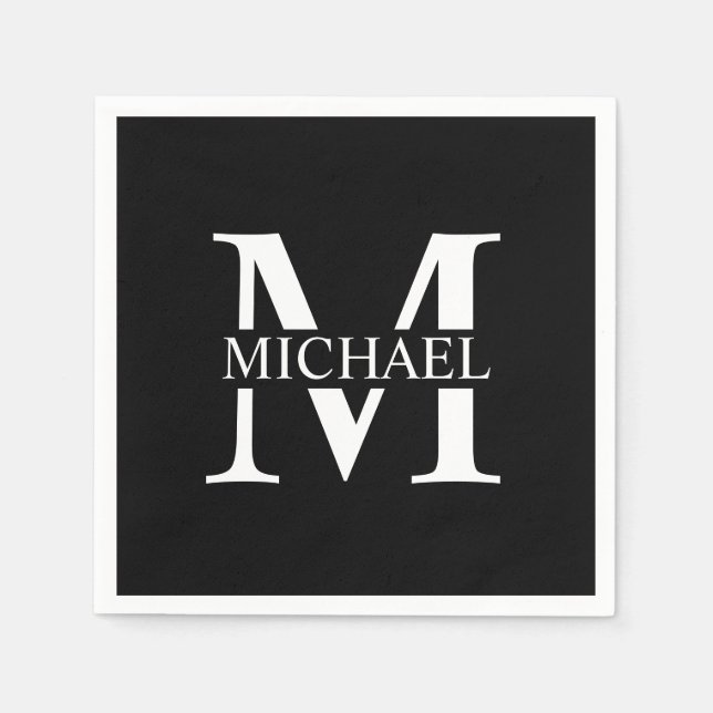 Black Personalized Monogram and Name Napkin (Front)