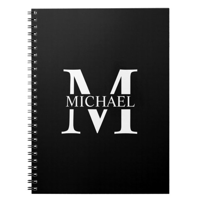 Black Personalized Monogram and Name  Notebook (Front)