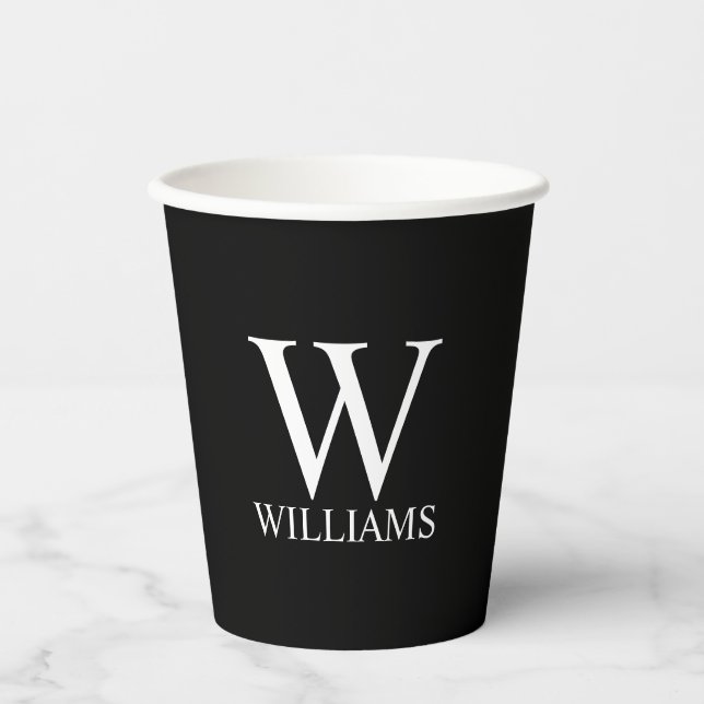 Black Personalized Monogram and Name Paper Cups (Front)