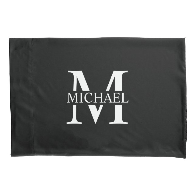 Black Personalized Monogram and Name Pillowcase (Front)