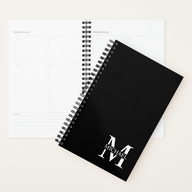 Black Personalized Monogram and Name Planner (Display)