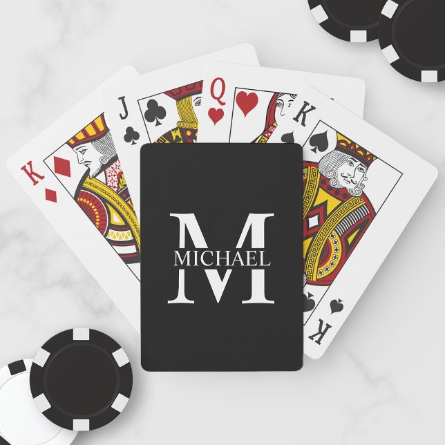 Black Personalized Monogram and Name Playing Cards (Creator Uploaded)