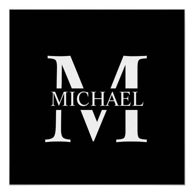 Black Personalized Monogram and Name Poster (Front)