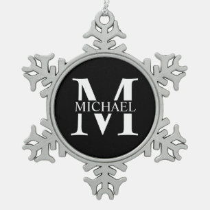 Black Personalized Monogram and Name Snowflake Pewter Christmas Ornament