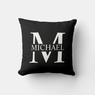 Black Personalized Monogram and Name Throw Pillow
