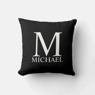 Black Personalized Monogram and Name Throw Pillow