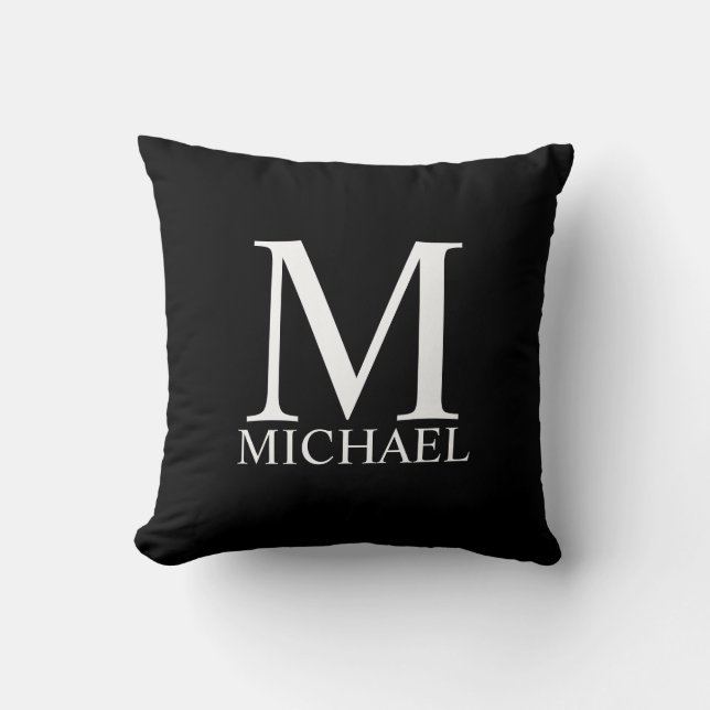 Black Personalized Monogram and Name Throw Pillow (Front)