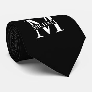 Black Personalized Monogram and Name Tie
