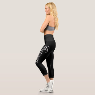 Black Personalized Name Capri Leggings