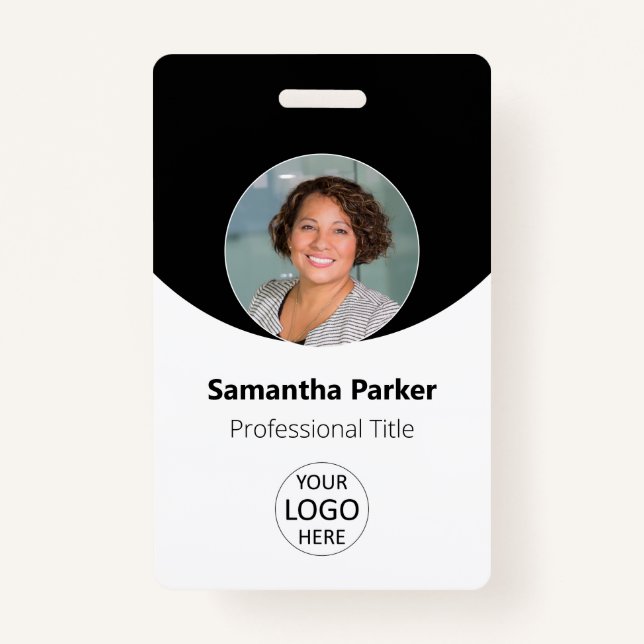 Black Personalized Photo, Logo, Barcode Employee Badge (Front)