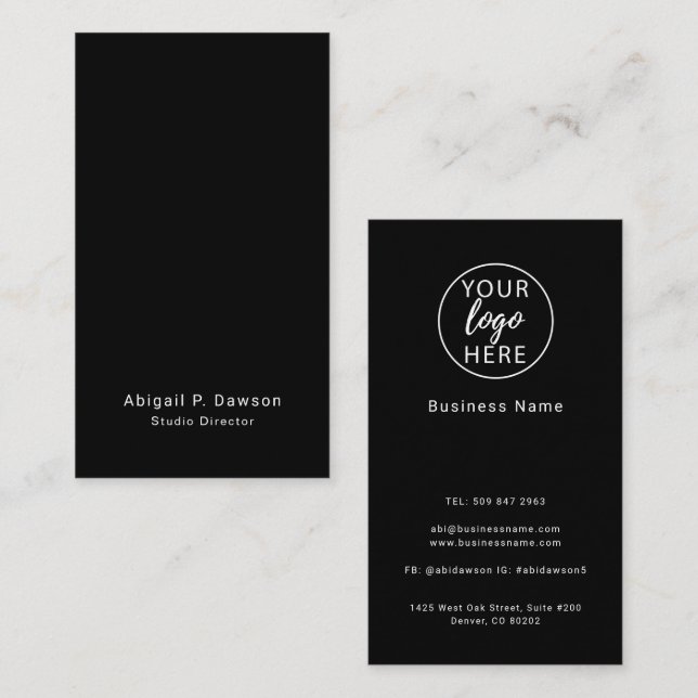Black Personalized Professional Logo Business Card (Front/Back)