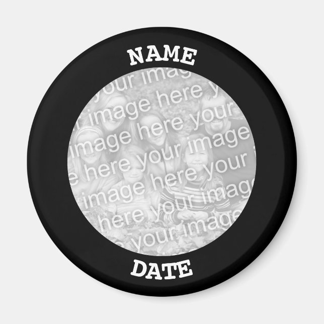 Black Personalized Round Photo Border Magnet (Front)
