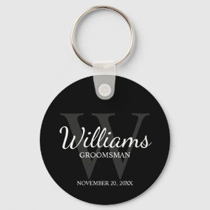 Black Personalized Script Groomsmen name&Monogram Keychain