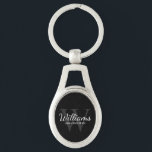 Black Personalized Script Groomsmen Name&Monogram Keychain<br><div class="desc">Add a personal touch to your wedding with personalized groomsmen keychain. This keychain features personalized groomsman's name in white classic script font style with wedding details in white classic serif font style and monogram in grey classic serif font style as background, on black background. Also perfect for best man, father...</div>