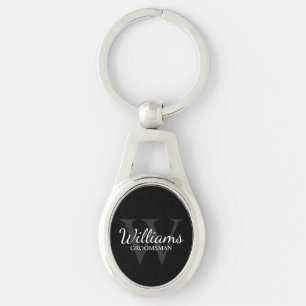 Black Personalized Script Groomsmen Name&Monogram Keychain