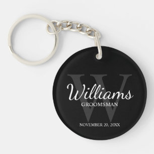Black Personalized Script Groomsmen name&Monogram  Keychain