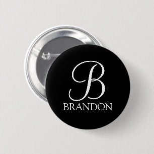 Black Personalized Script Monogram and Name 2 Inch Round Button