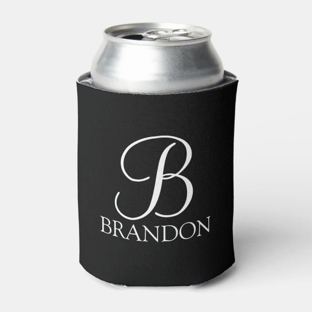 Black Personalized Script Monogram and Name Can Cooler (Can Front)