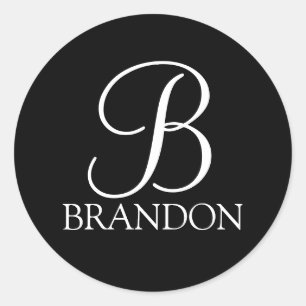 Black Personalized Script Monogram and Name Classic Round Sticker