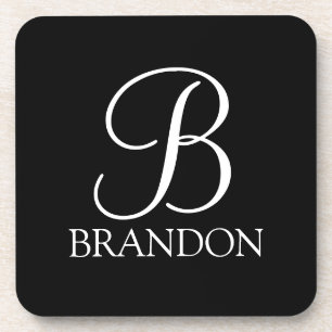 Black Personalized Script Monogram and Name Coaster