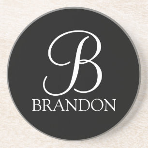 Black Personalized Script Monogram and Name Coaster