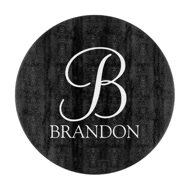 Black Personalized Script Monogram and Name Cutting Board (Front)