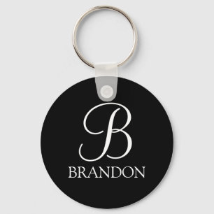 Black Personalized Script Monogram and Name Keychain