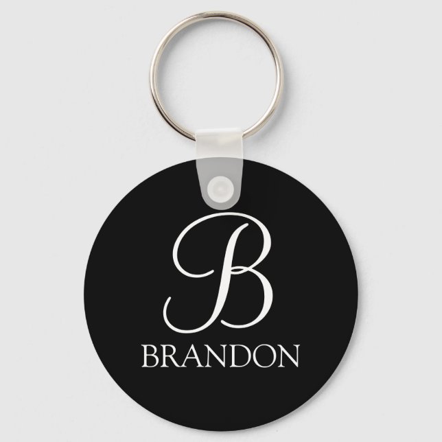 Black Personalized Script Monogram and Name Keychain (Front)