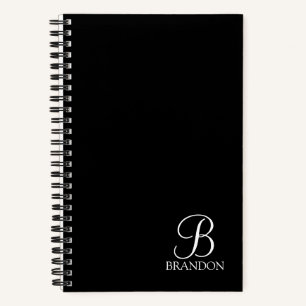 Black Personalized Script Monogram and Name Notebook