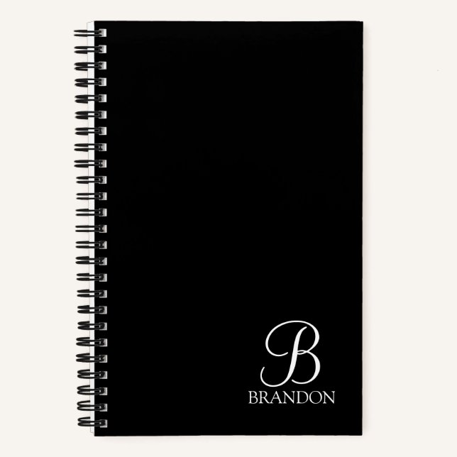 Black Personalized Script Monogram and Name Notebook (Front)