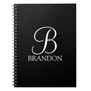 Black Personalized Script Monogram and Name Notebook