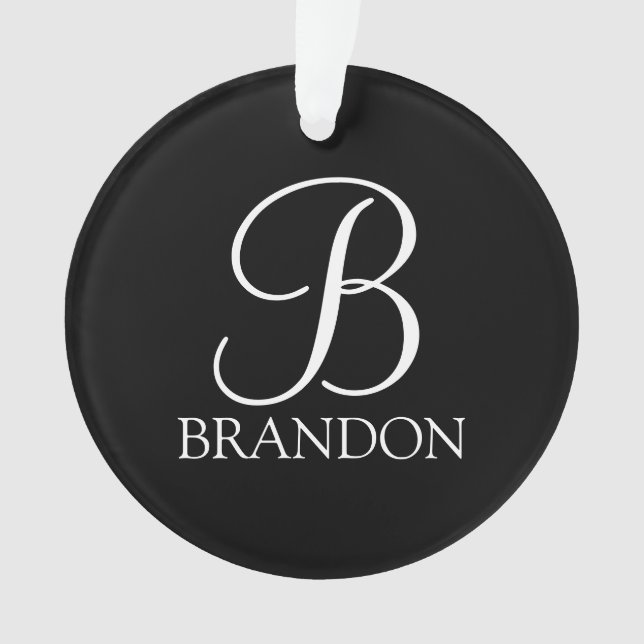 Black Personalized Script Monogram and Name Ornament (Front)