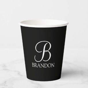 Black Personalized Script Monogram and Name Paper Cups