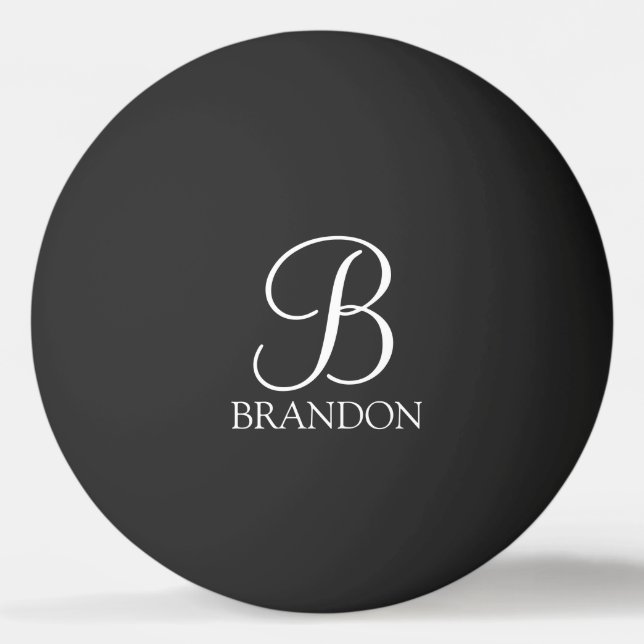 Black Personalized Script Monogram and Name Ping Pong Ball (Front)